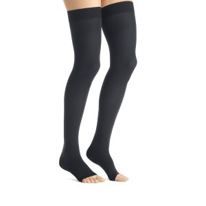 Jobst 15-20mmHg Opaque: Women's  Thigh High Open Toe Regular Silicone Dot Band Black
