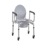 Steel Drop-Arm Commode with Wheels and Padded Armrests