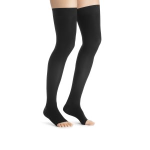 JOBST 15-20mmHg UltraSheer: Women's Thigh High Silicone Dot Band Open Toe Regular Black