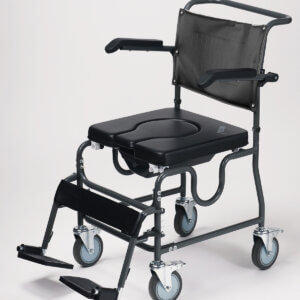 4 Way Padded Steel Commode Chair with Wheels