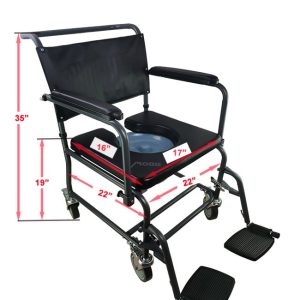 Padded Steel Commode Chair with Wheels - Image 3