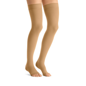 Jobst 15-20mmHg Opaque: Women's Compression Stockings Thigh High Open Toe Silicone Dot Band Regular Natural